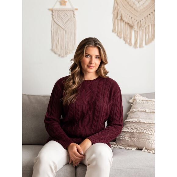 Burgundy Cable Knit Sweater ASOS Design Size Small - Picture 1 of 7